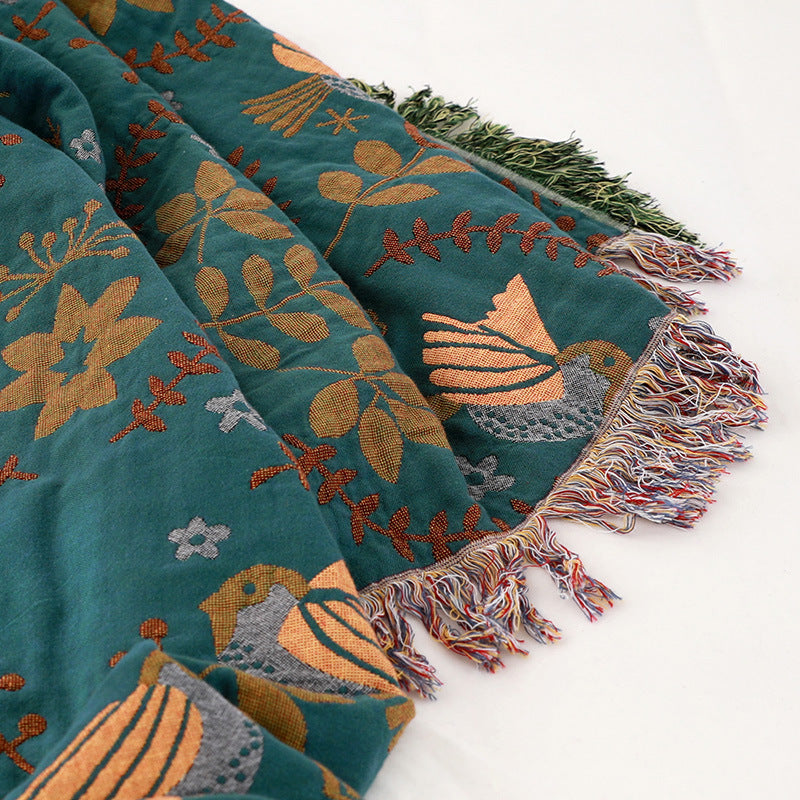 Colorful Reversible Bird Print Soft Blanket