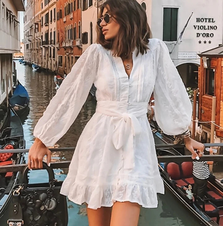 Women's Casual Fit Tie Waist Mini Dress