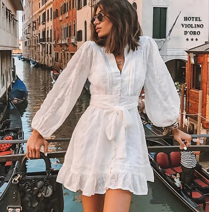 Women's Casual Fit Tie Waist Mini Dress