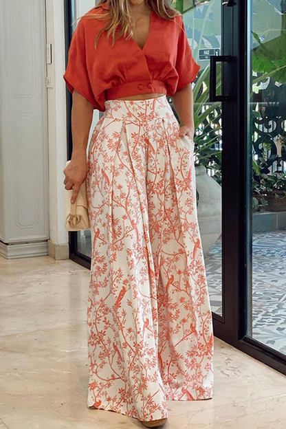 Women's Floral Capri Pants Outfit Set