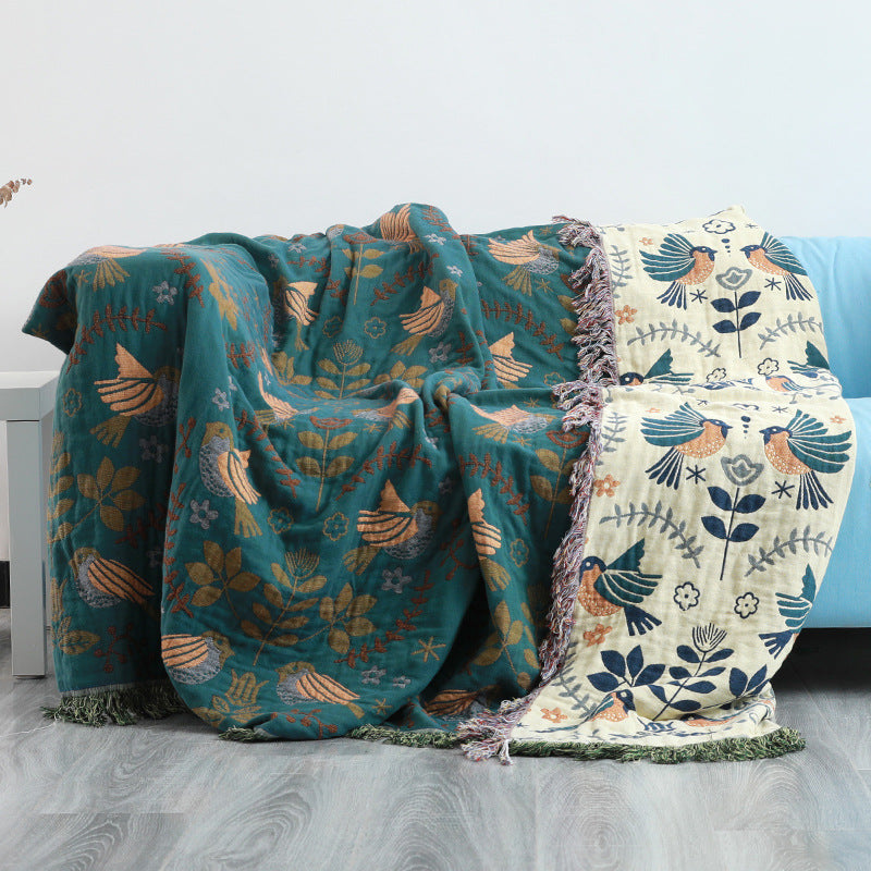 Colorful Reversible Bird Print Soft Blanket - Nocini