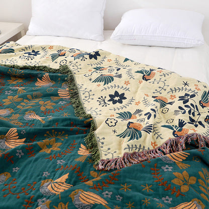 Colorful Reversible Bird Print Soft Blanket