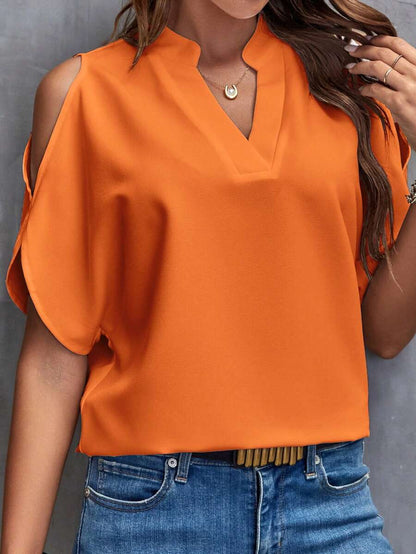 Women's Relaxed Fit V Neck Button Blouse - Olytrend