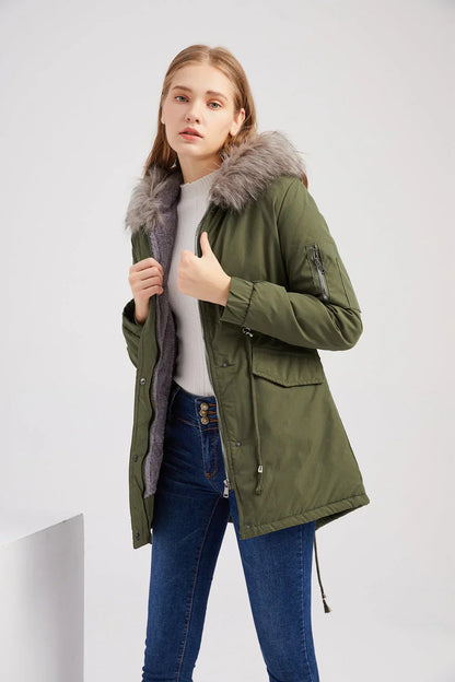 Waterproof Women's Coat with Hood and Faux Fur Lining