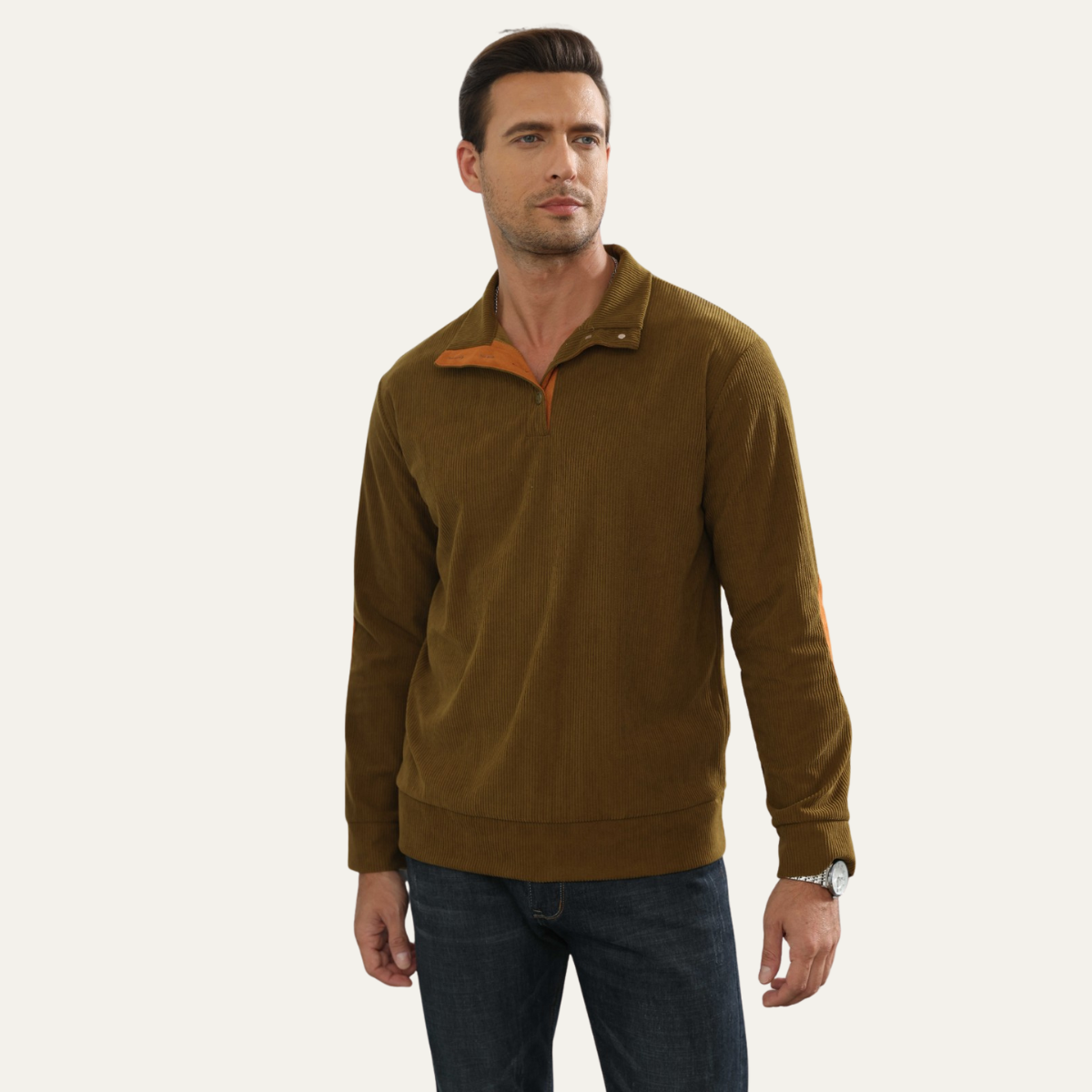 Men's Fashionable Crew Neck Ribbed Knit Sweater