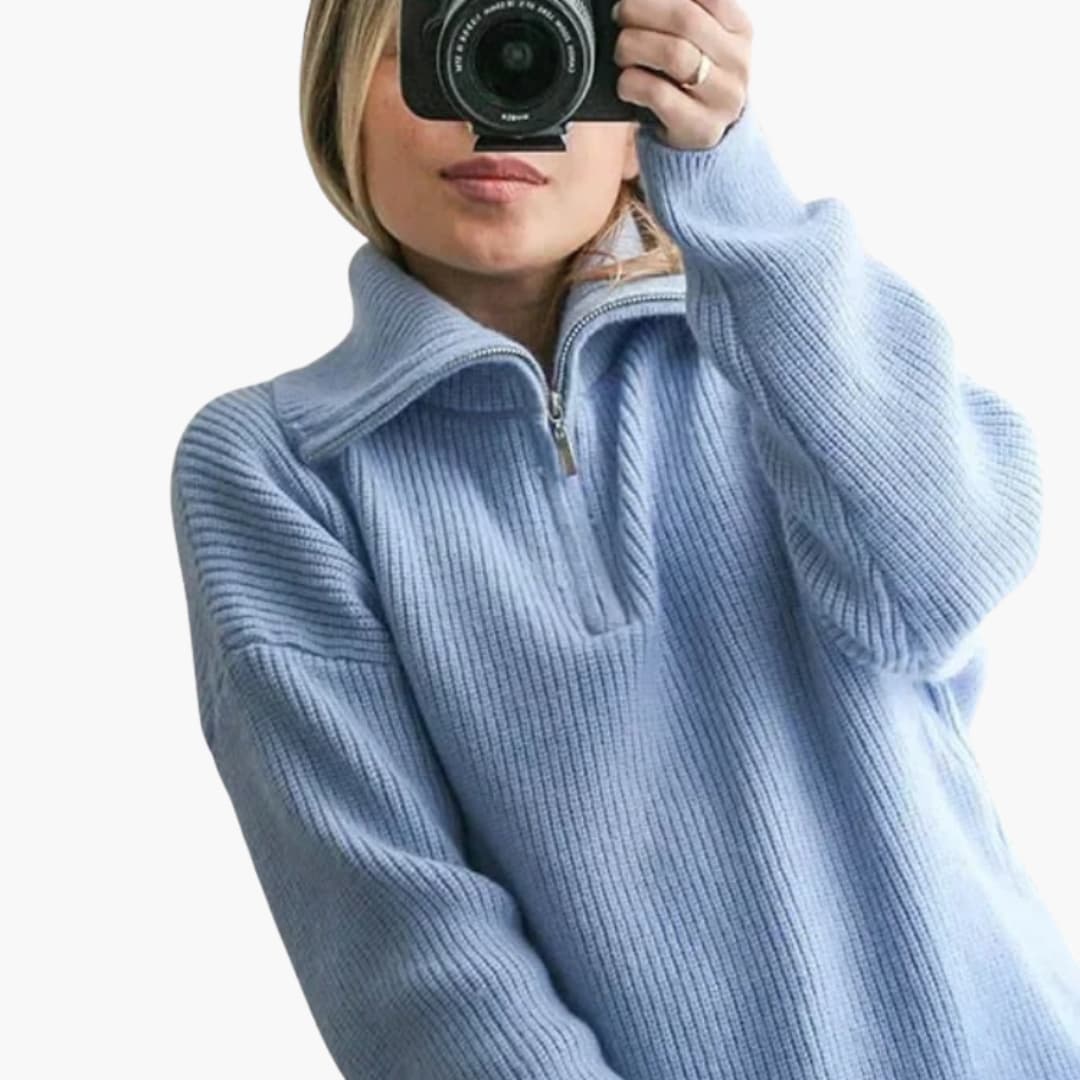 Women's Zip Up Ribbed Knit Sweater