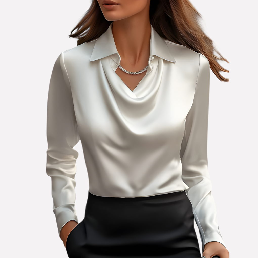 Elegant Silk Blouse with Folded Neckline - Olytrend