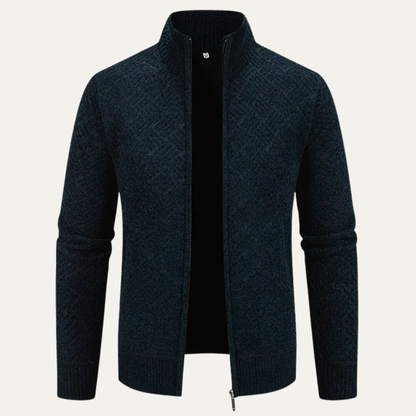Classic Mens Knit Patterned Stand Collar Jacket