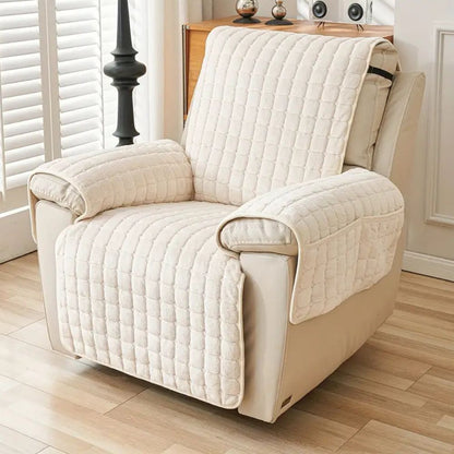 Recliner Cover With Plush Grid Texture and Protective Arm Covers