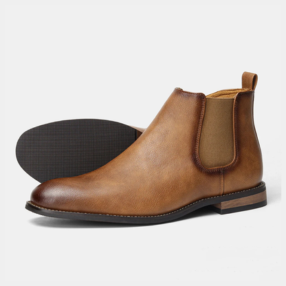 Classic Men's Leather Chelsea Ankle Boots with Stretch Sides
