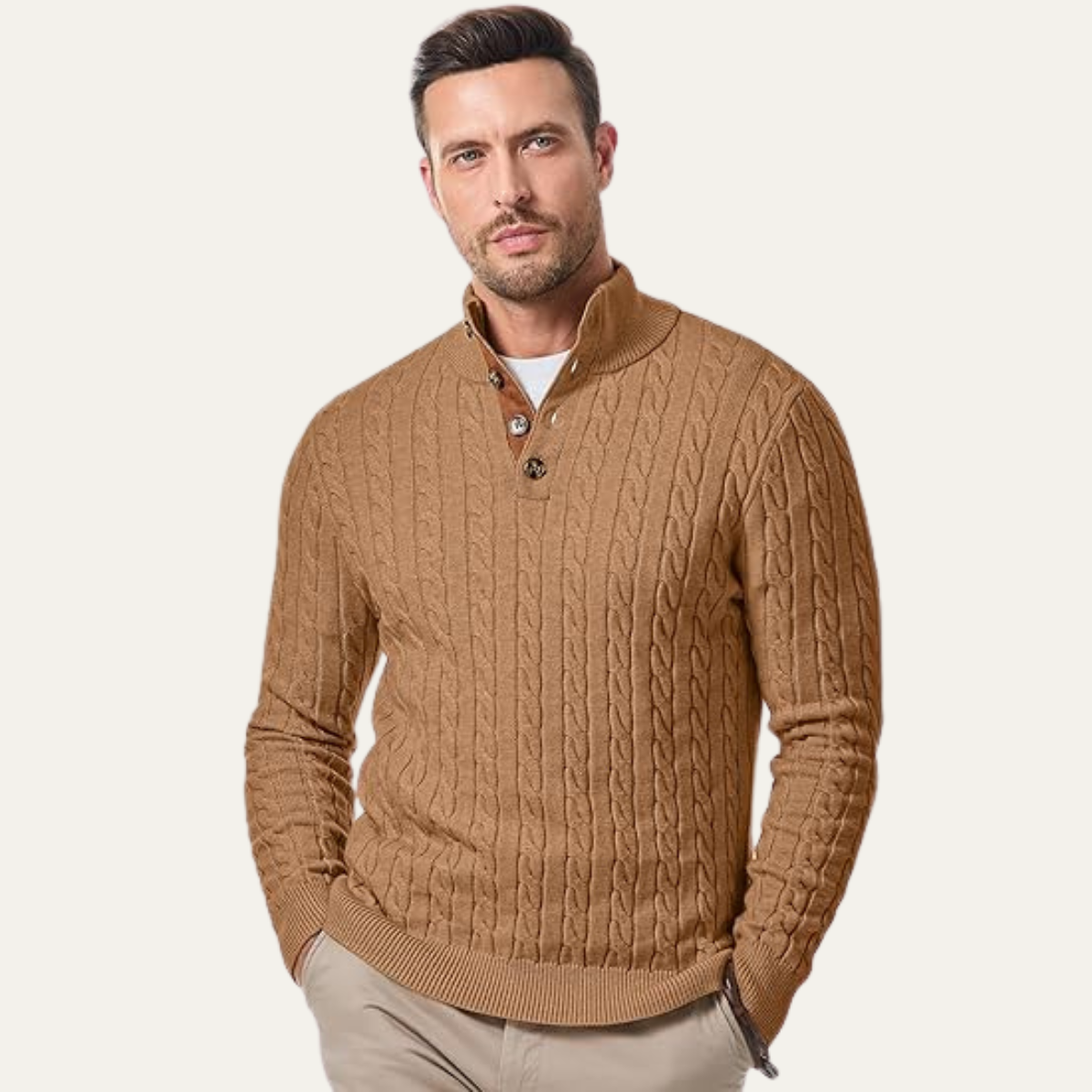 Classic Men's Crew Neck Cable Sweater