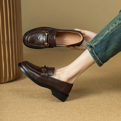 Men's Genuine Leather Slip On Loafers with Silver Buckle