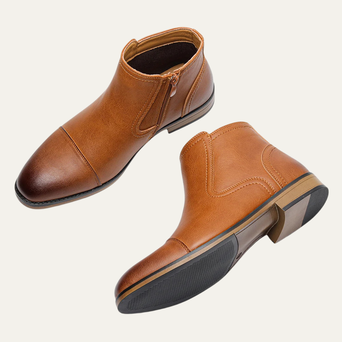 Stylish Men's Leather Side Zip Ankle Boots
