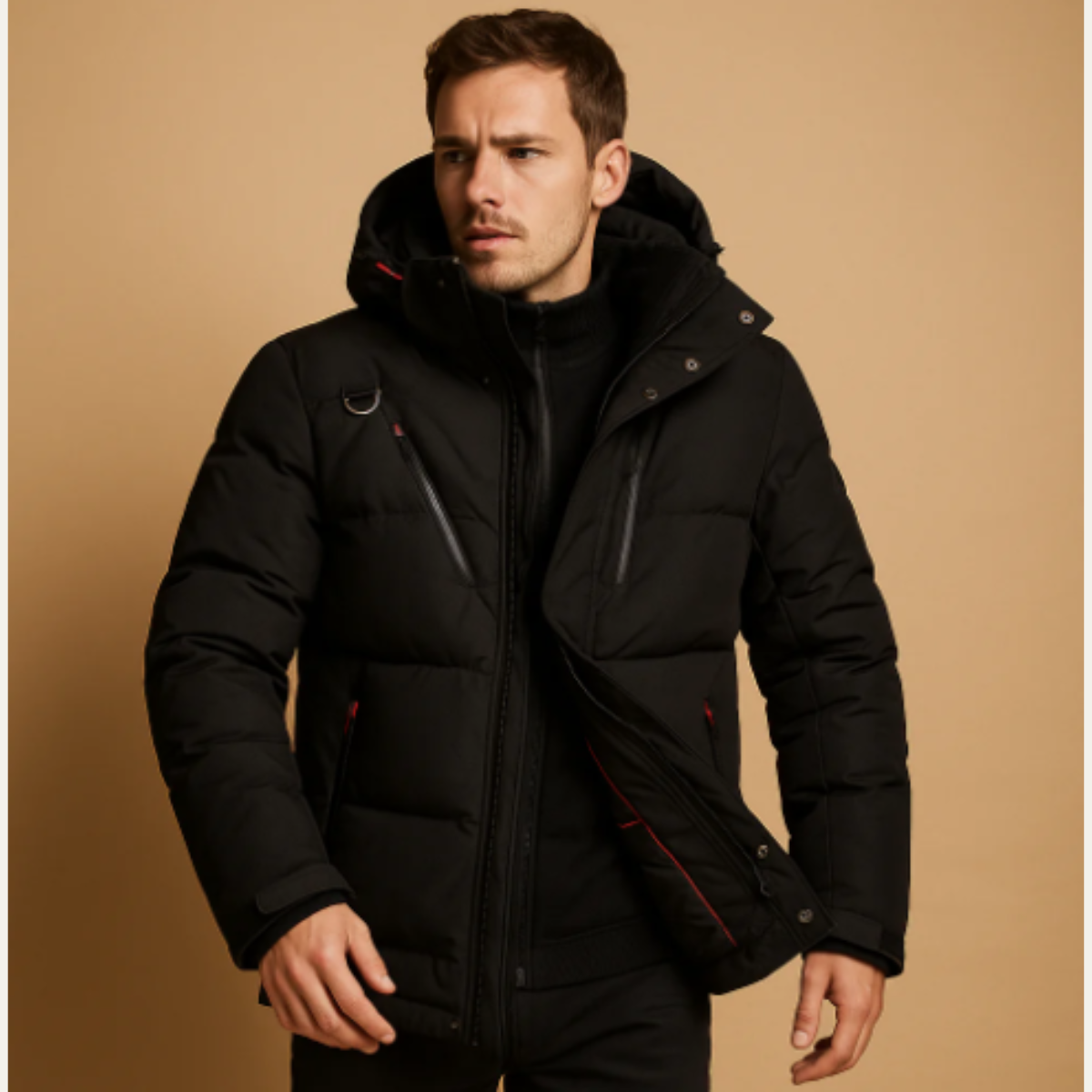 Insulated Men's Puffer Parka Coat with Removable Hood