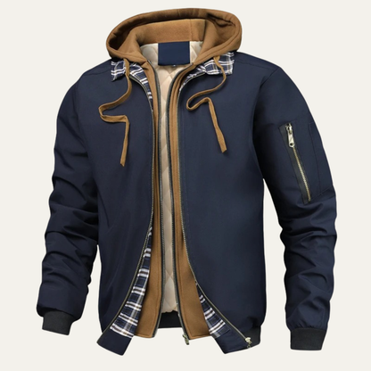 Warm Fleece Lined Mens Hooded Bomber Jacket