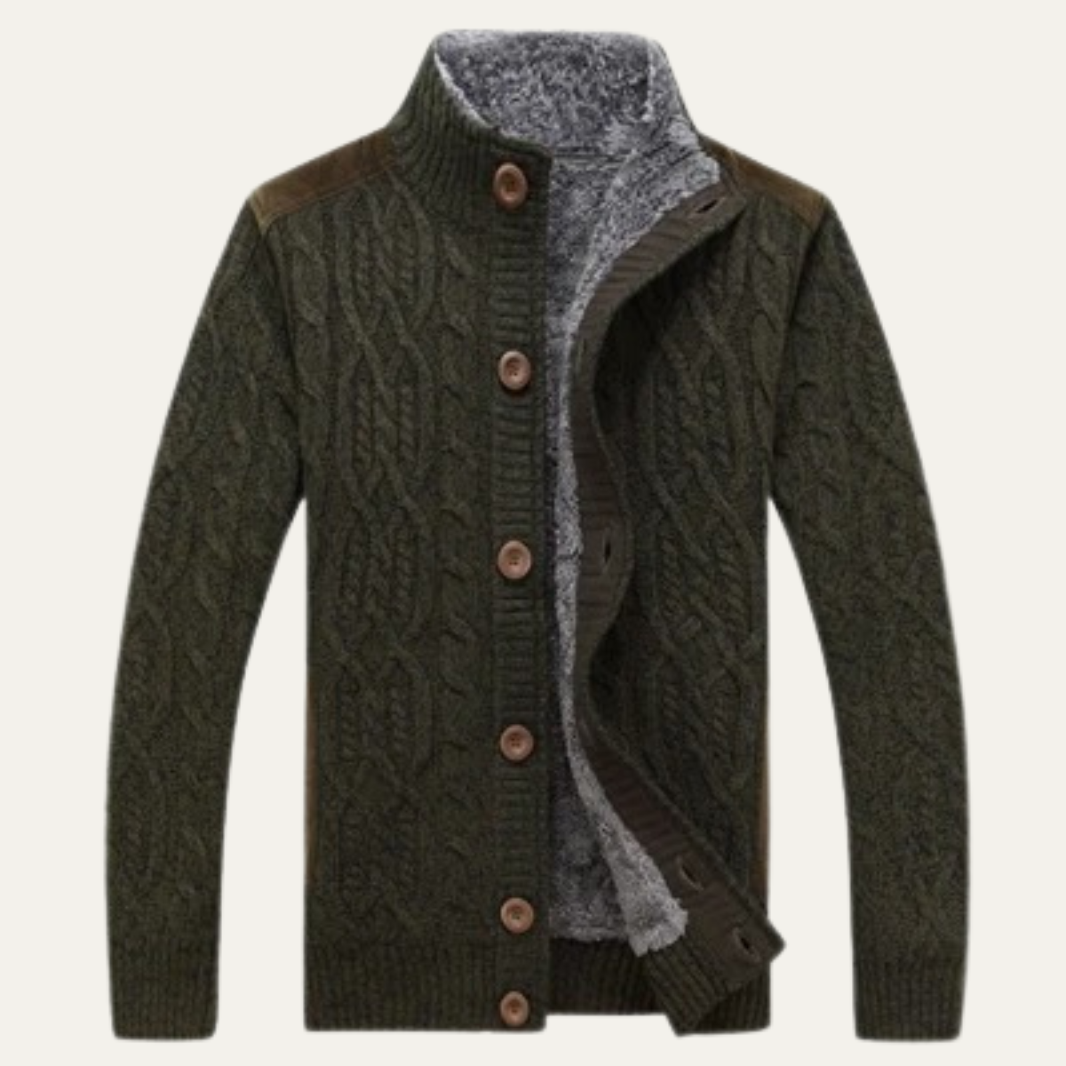 Warm Mens Wool Blend Fleece Lined Cardigan