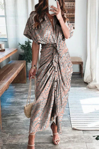 Casual Maxi Dress with Short Sleeves and Floral Print