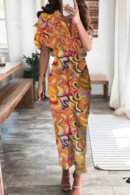 Casual Maxi Dress with Short Sleeves and Floral Print