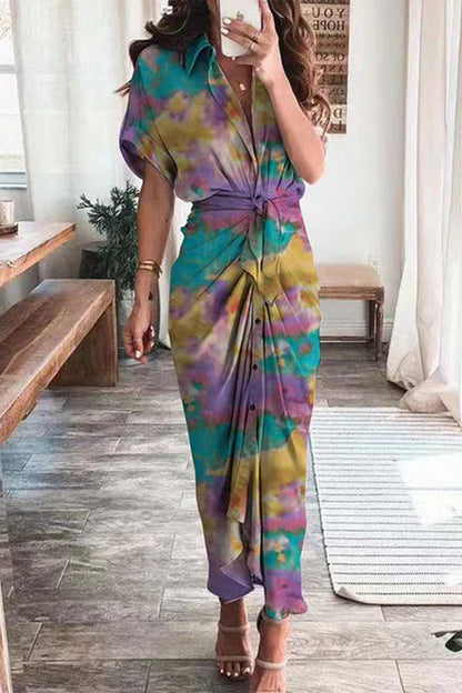 Casual Maxi Dress with Short Sleeves and Floral Print