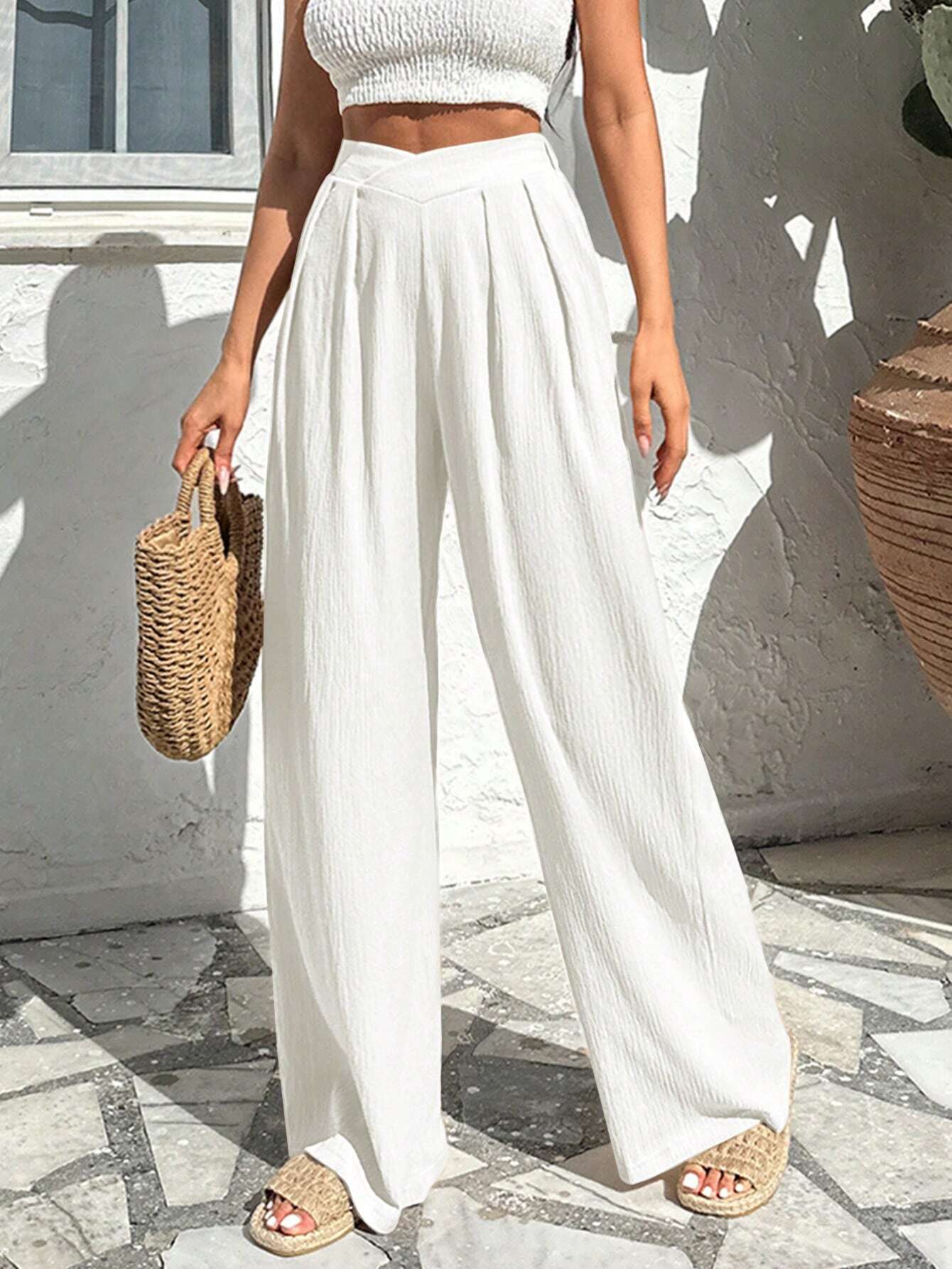 Flowy Wide Leg Comfort Trousers - Nocini