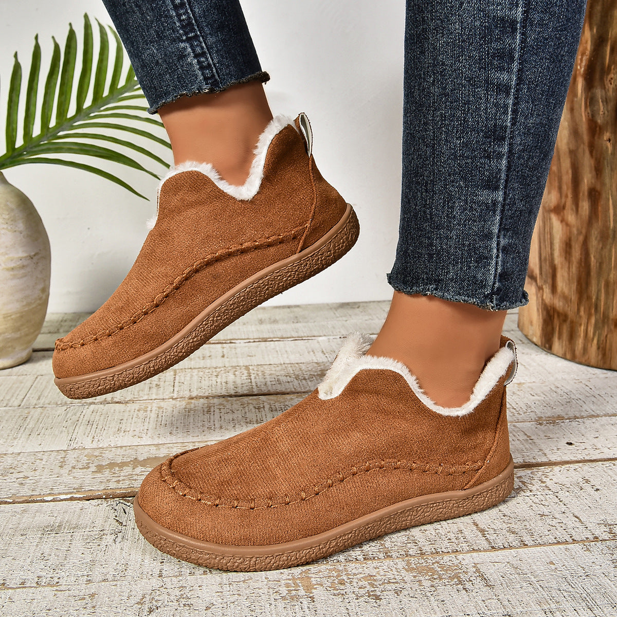 Cozy Faux Fur Ankle Boots with Grip Thick Outsole