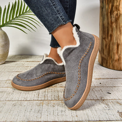 Cozy Faux Fur Ankle Boots with Grip Thick Outsole