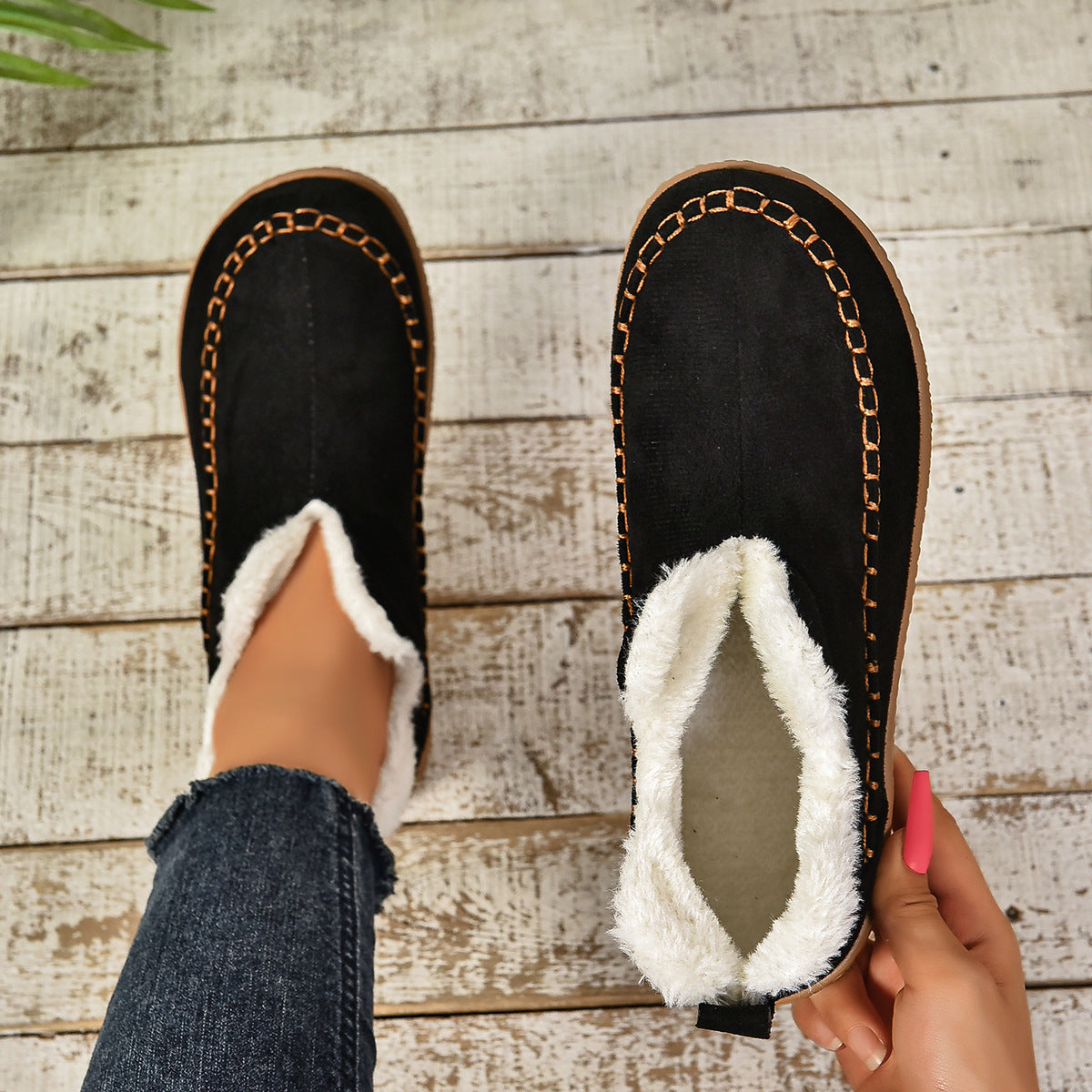 Cozy Faux Fur Ankle Boots with Grip Thick Outsole