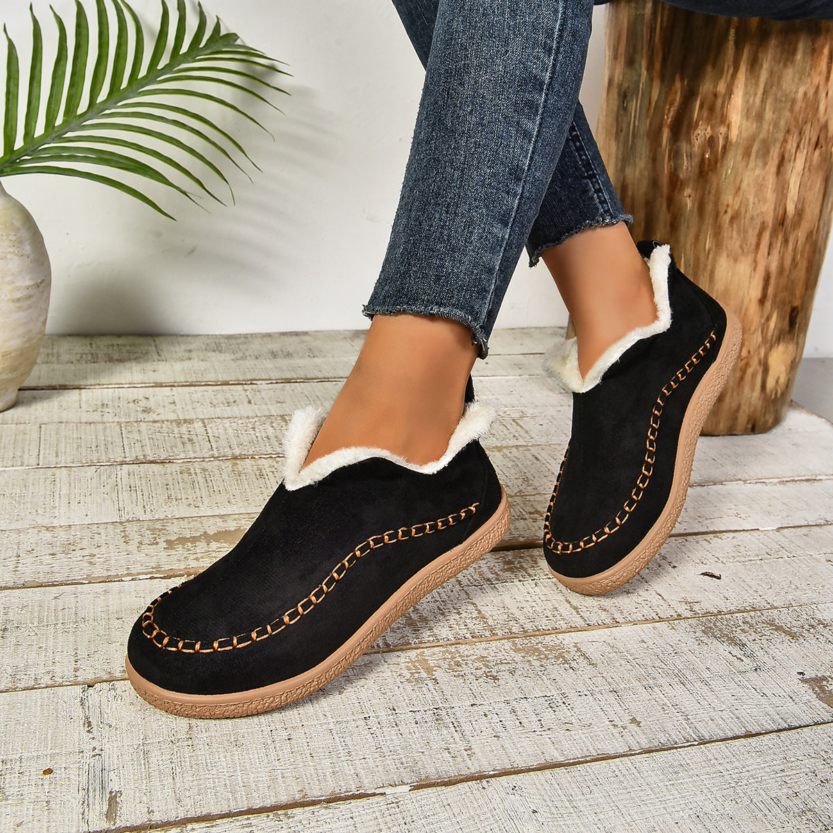 Cozy Faux Fur Ankle Boots with Grip Thick Outsole