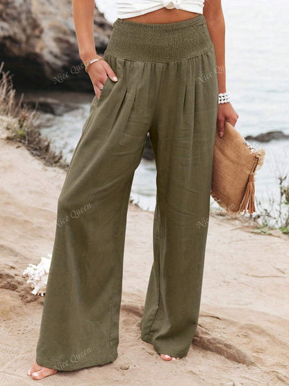 Relaxed Fit Linen Wide Leg Pants