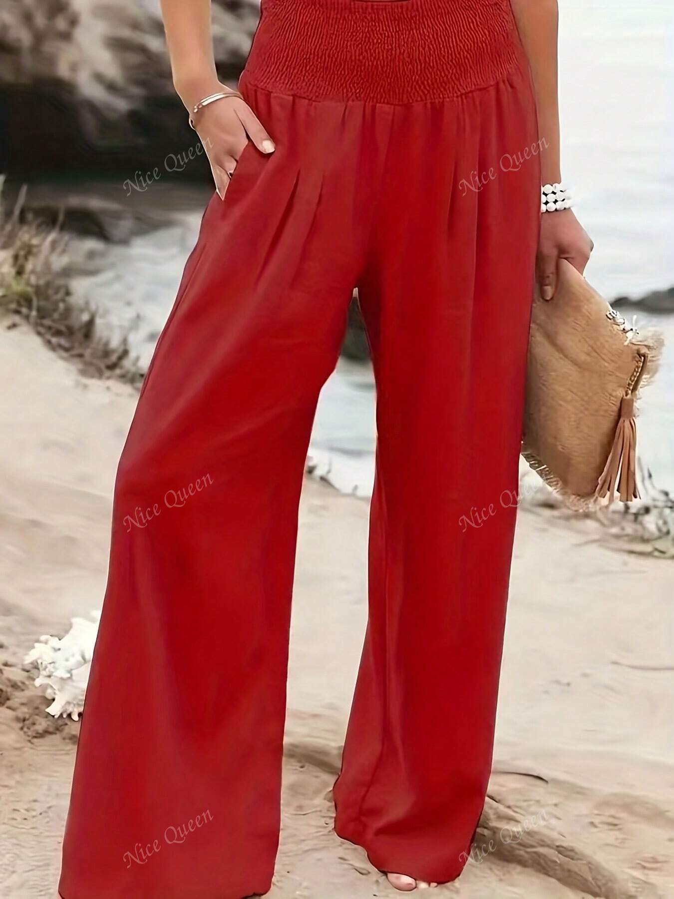 Relaxed Fit Linen Wide Leg Pants