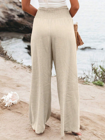 Relaxed Fit Linen Wide Leg Pants