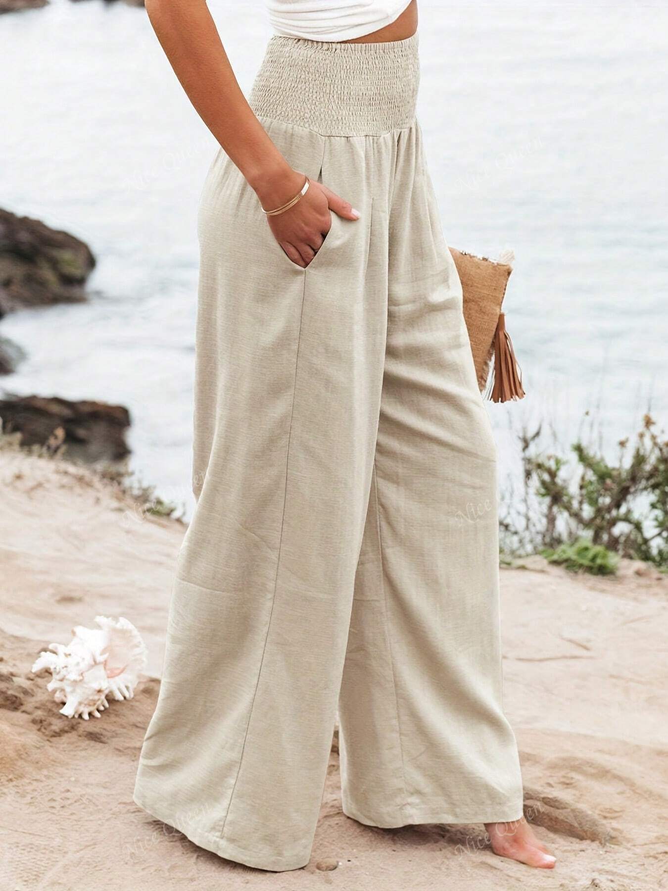 Relaxed Fit Linen Wide Leg Pants