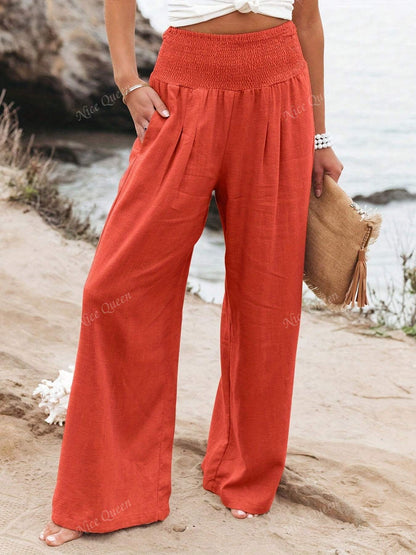 Relaxed Fit Linen Wide Leg Pants