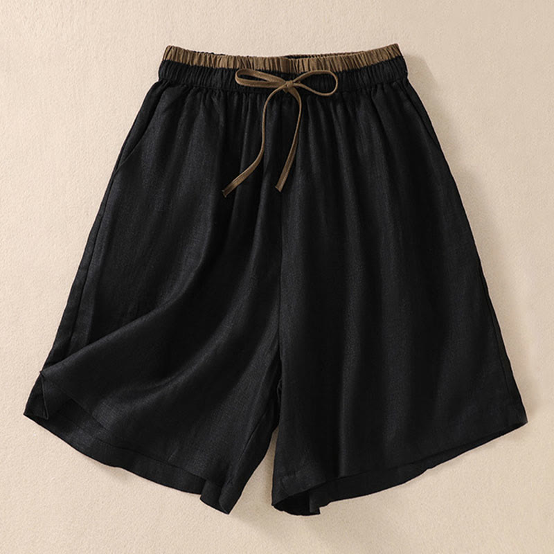 Casual Mid-Length Shorts with Elastic Waist and Tie Closure
