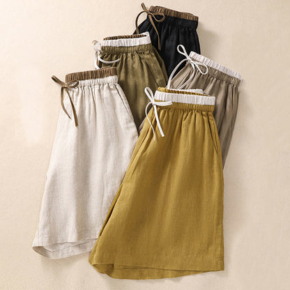 Casual Mid-Length Shorts with Elastic Waist and Tie Closure
