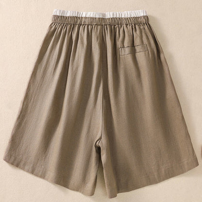 Casual Mid-Length Shorts with Elastic Waist and Tie Closure