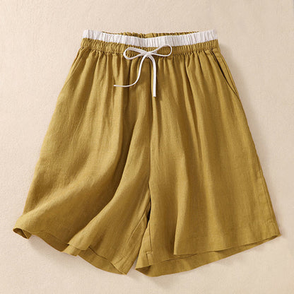 Casual Mid-Length Shorts with Elastic Waist and Tie Closure