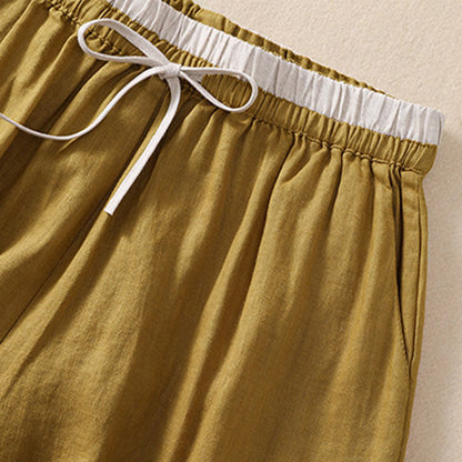 Casual Mid-Length Shorts with Elastic Waist and Tie Closure