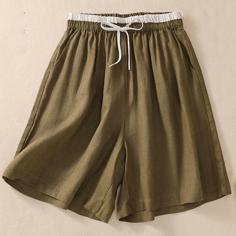 Casual Mid-Length Shorts with Elastic Waist and Tie Closure