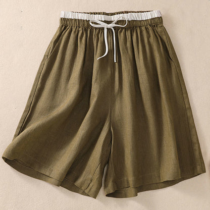 Casual Mid-Length Shorts with Elastic Waist and Tie Closure