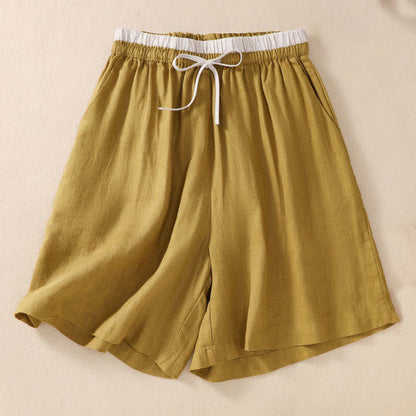 Casual Mid-Length Shorts with Elastic Waist and Tie Closure