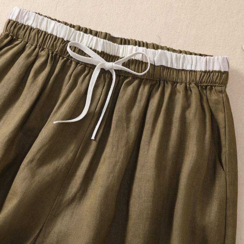 Casual Mid-Length Shorts with Elastic Waist and Tie Closure