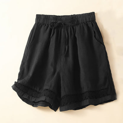 Casual Elastic Waist Shorts with Delicate Trimmed Edges