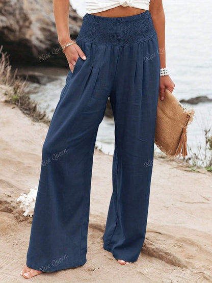 Relaxed Fit Linen Wide Leg Pants