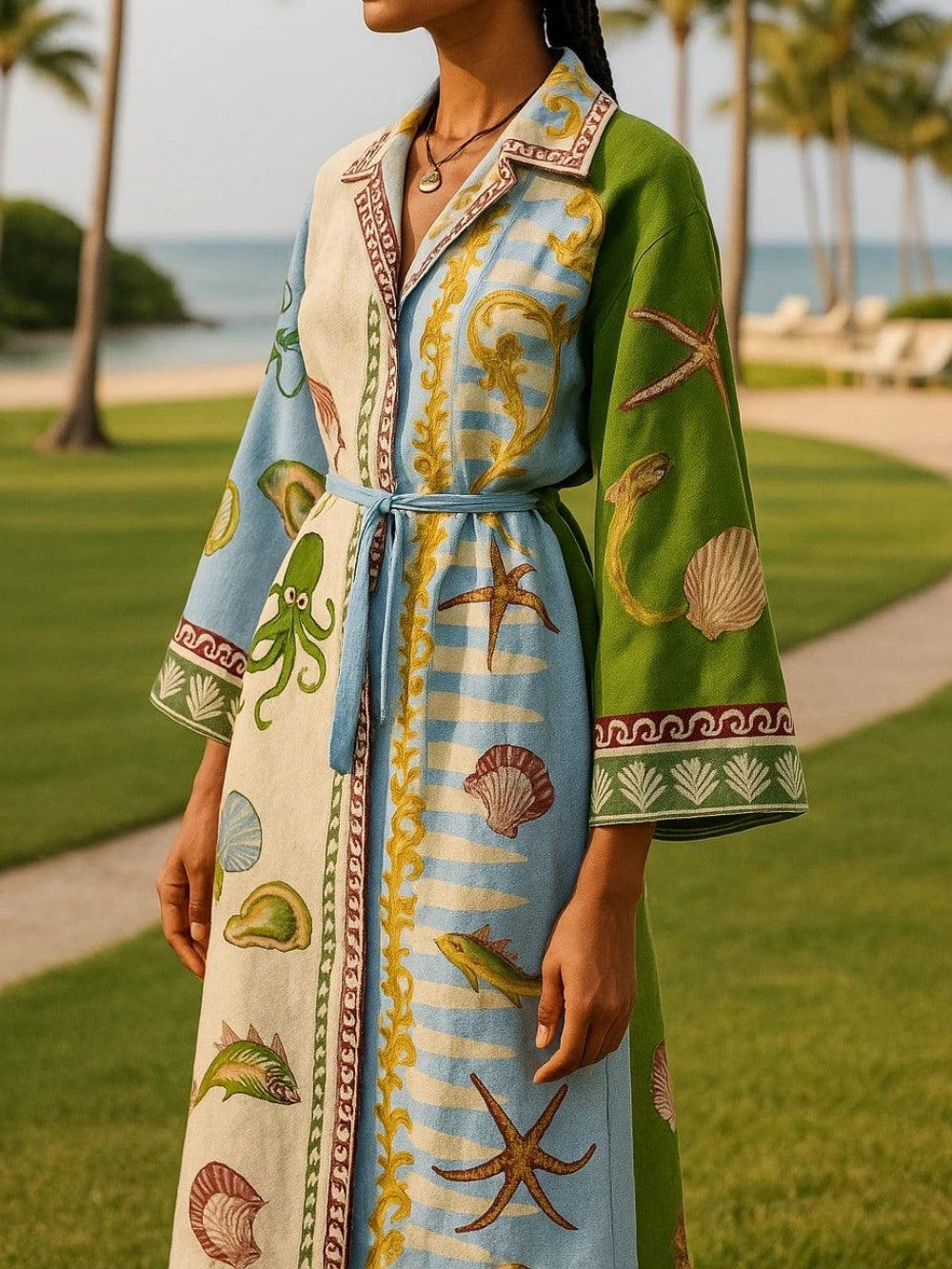 Casual Printed Waist Shirt Dress