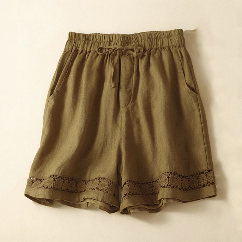 Casual Elastic Waist Shorts with Delicate Trimmed Edges