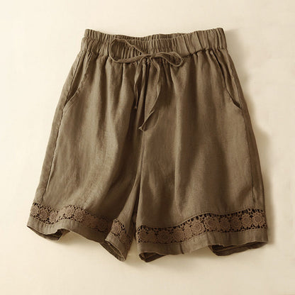 Casual Elastic Waist Shorts with Delicate Trimmed Edges