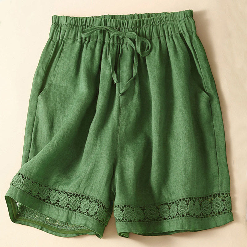 Casual Elastic Waist Shorts with Delicate Trimmed Edges