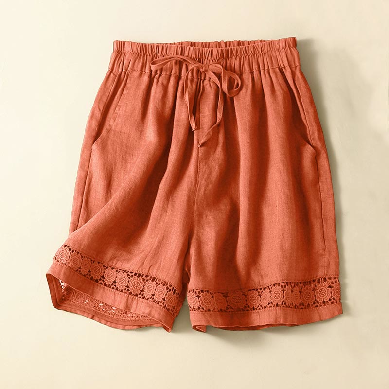 Casual Elastic Waist Shorts with Delicate Trimmed Edges