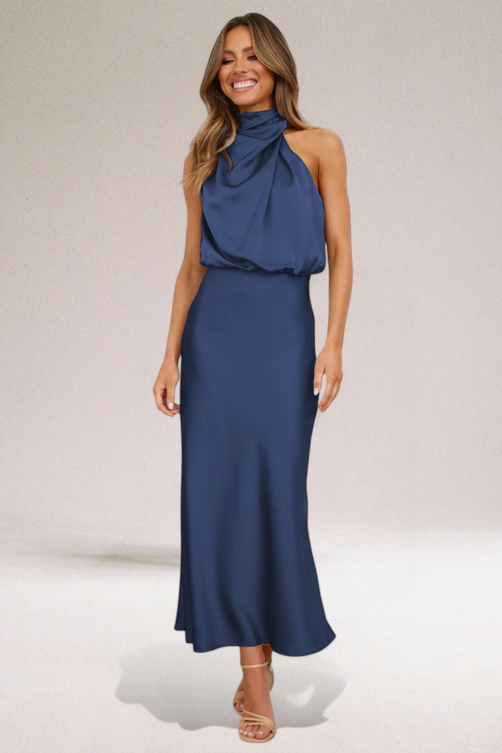 Luxurious Satin Halter Neck Evening Dress